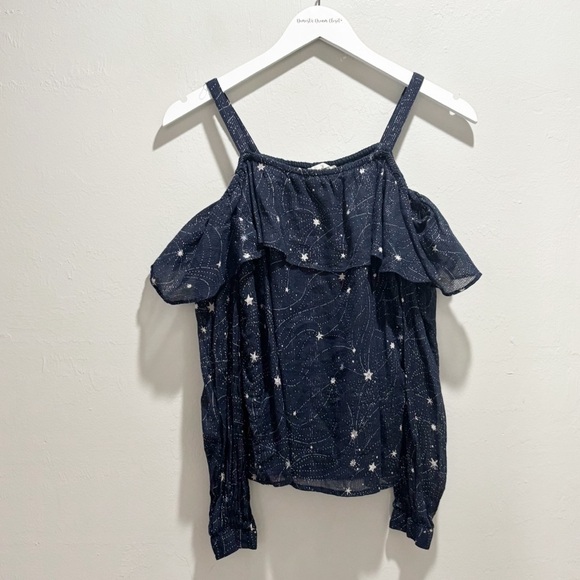 ANTHROPOLOGIE FLOREAT Women’s Blue Silver STARLIT Off Shoulder Blouse Top Sz XS - Picture 3 of 15